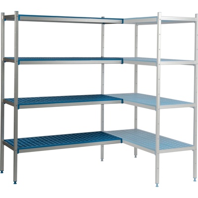 ALUSHELF Hliníkový-polypropylenový rohový regál, 3-patrový, 1640x600x1750 mm 1PD-63+3P-166+6UM