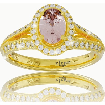VIPgold Zlatý prsteň s morganitom a bielymi zafírmi v žltom zlate R34425z S