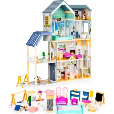 ECOTOYS drevený domček pre bábiky 138 cm Maya rezidencia 28 el.