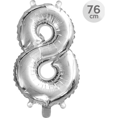 Balón narodeninový 76 cm číslo 8 strieborný