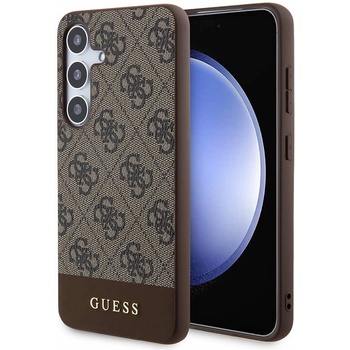 Image 1 of GUESS PU 4G Stripe Leather Hard Case - дизайнерски кожен кейс за Samsung Galaxy S24 (кафяв)