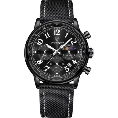 Poedagar Мъжки часовник Poedagar CS1882, текстил, черен, черен циферблат (CS1882)