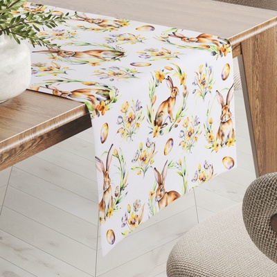 Biante Veľkonočný teflónový behúň TF-107 Zajačiky na bielom 35x140 cm
