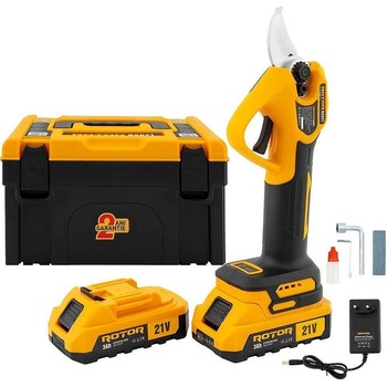 ROTOR Ножица лозарска акумулаторна ROTOR RSB21, 21V, 2x3Ah, 25 мм, безчетков мотор, в куфар (ET14377)