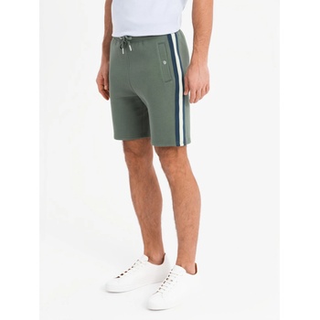 Ombre Clothing Мъжки суитшърт шорти с кант и ребрест колан - маслинено зелено Ombre Clothing | Zelen | МЪЖЕ | S
