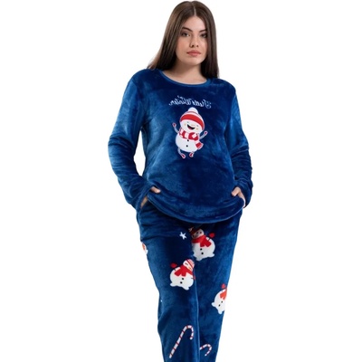 Дамска мека коледна пижама в тъмносиньо със снежен човек