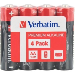 Verbatim ALKALINE BATTERY AA 4 PACK (SHRINK WRAP) (49501) - TechnoGear