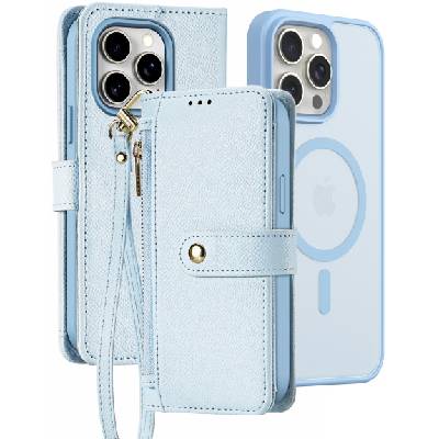 Свалящ се флип калъф Lawa 2в1 с MagSafe и портфейл за iPhone 15 Pro - син (84867)