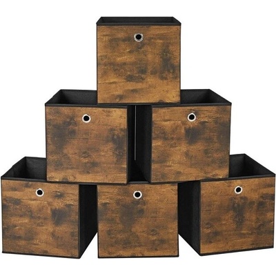 Songmics sada 6 skládacích úložných boxů 30 x 30 x 30 cm rustikální hnědá, černá