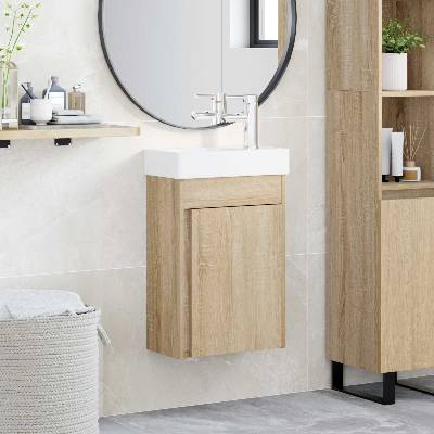 vidaXL Мивка за баня със смесител Дъб сонома 40, 5 x 22, 5 x 62 см (889523)