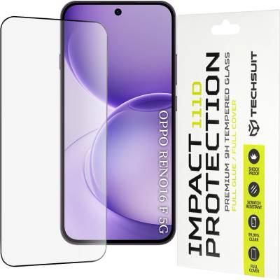 Techsuit Стъклен протектор за Oppo Reno16 F / Reno16 FS - 111D Full Cover / Full Glue Glass - Techsuit - Черен