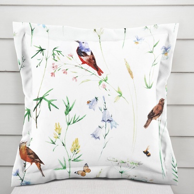 Biante bavlna s lemom Sandra SA-392 Lúčne kvietky s vtáčikmi 30 x 50 cm