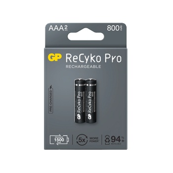 GP Batteries Акумулаторни батерии GP ReCyko Pro AAA 800mAh (R03), рециклируеми опаковки 2бр (GPRHCH83B225)