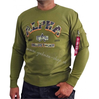 Alpha Industries mikina pánska COLLEGE CAMO Sweater moss green
