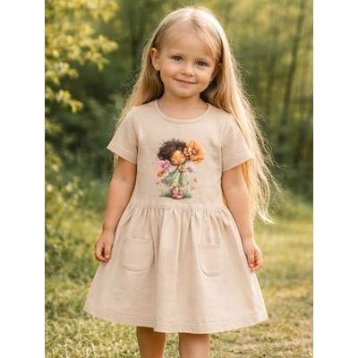 Dievčenské šaty GIRL FLORAL s krátkym rukávom béžová