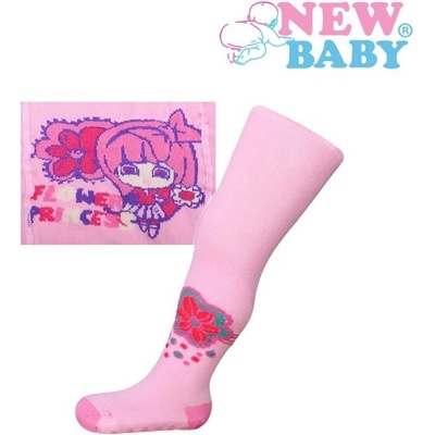New Baby bavlněné punčocháčky s ABS růžové flower princess