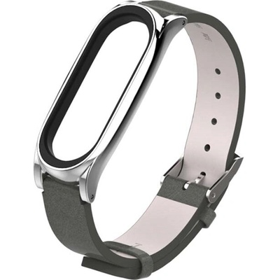 Xiaomi Mi Band 3/4/5/6 Kožený style remienok Šedostrieborná MBSCZ-5KO07