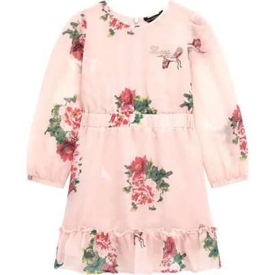 Guess Шифонена официална рокля в бледо розово за мини момиче покрита с цветя Guess