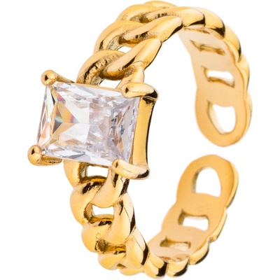 Franco Bene Diamond prsten se stříbrným kamínkem pozlacený 1025