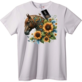 NOONEBRAND Тениска Кон и слънчогледи - изкуство - XL, White