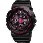 Skmei Детски часовник skmei duo shock, Двойно време, Хроноград, led подсветка, Различни цветове, Черен / Цикламен (skmei-1689-black-pink) Часовници