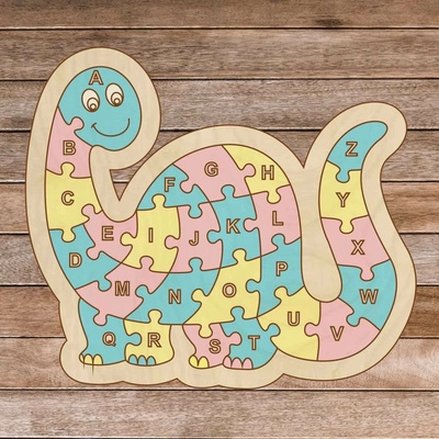 Sentop H006 Detské drevené puzzle - Dinosaurus a abeceda A-ZET 26 dielikov 25 x 20 cm 4154-63834 H006