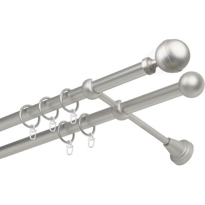 OK-GarnýžeCZ Garnýž kovová dvouřadá 19mm Kalisto satina 230 cm do stěny / kroužky s háčkem