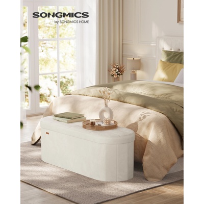 SONGMICS Skladací taburet s úložným priestorom, objem 110 l, 110 x 38 x 38 cm, krémová