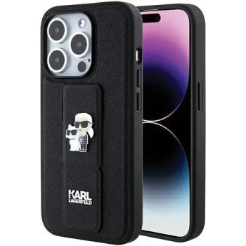 KARL LAGERFELD Кейс Karl Lagerfeld Gripstand Saffiano Karl&Choupette Pins за iPhone 15 Pro Max, черен