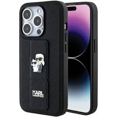 KARL LAGERFELD Кейс Karl Lagerfeld Gripstand Saffiano Karl&Choupette Pins за iPhone 15 Pro Max, черен