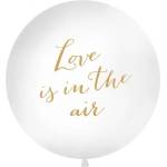 Party Deco Голям Латексов Балон, Надпис "Love is in The Air", 1м - Бял (OLBON10D-008-019)