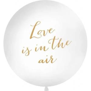 Party Deco Голям Латексов Балон, Надпис "Love is in The Air", 1м - Бял (OLBON10D-008-019)