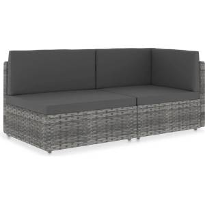 vidaXL Двуместен модулен диван, полиратан, сив (49524)