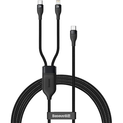 Baseus - Кабел за данни Flash Series 2in1 (CA1T2-F01) - Type-C към Type-C, Lightning 100W, 1.2m - Черен