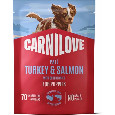 Carnilove Dog Paté Krůta a losos borůvky pre šteňatá 300 g