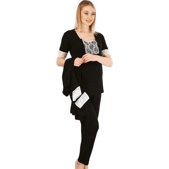 Image 1 of Черен комплект за бременни и кърмачки с бяла дантела