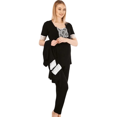 Черен комплект за бременни и кърмачки с бяла дантела