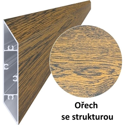 Hliníkový profil s povrchovou úpravou, se strukturou, barva ořech, 108x16x6000 mm