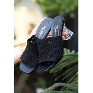 Erbil Shoes Дамски чехли с прозрачен ток - Черни #370120 (370120_Черно)