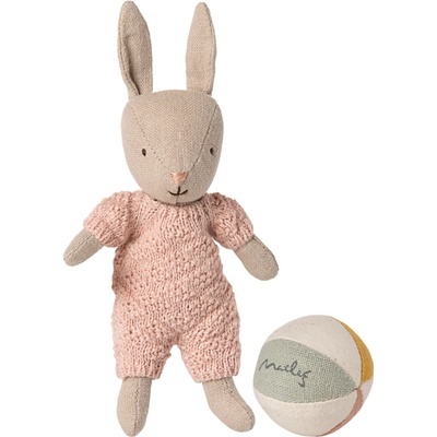Maileg Textilní zajíček s míčem Micro Sand / Rose růžová barva textil