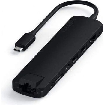Satechi USB-C Aluminum Slim Multiport - мултифункционален хъб за свързване на допълнителна периферия за компютри с USB-C (черен)