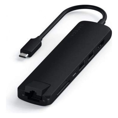 Satechi USB-C Aluminum Slim Multiport - мултифункционален хъб за свързване на допълнителна периферия за компютри с USB-C (черен)