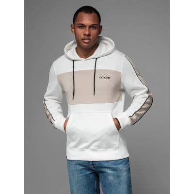 Ombre Men's cotton hoodie with contrasting elements white