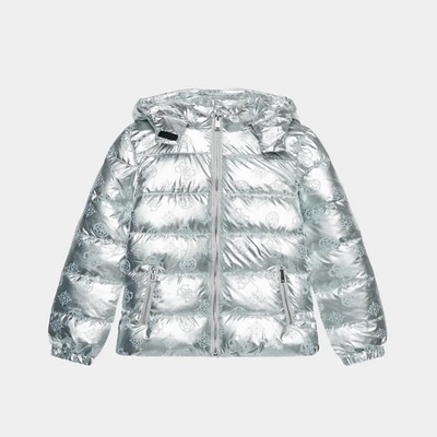 GUESS Яке за момиче в сребристо покрито с лога Guess