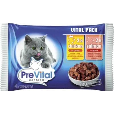 PreVital kura a losos v omáčke 4 x 100 g