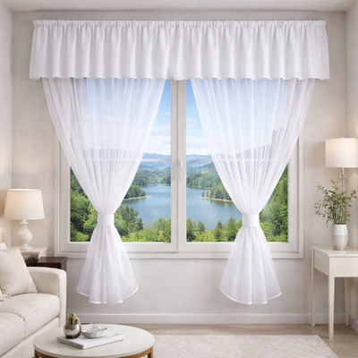 Voálový set s kanýrem Rongo 2x 150x150 cm + kanýr 40x300 cm bílá
