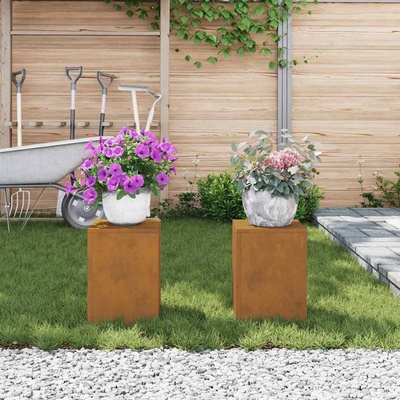 vidaXL Стойка за растения 2 pcs Ръждясало 24 x 24 x 35 см (865812)