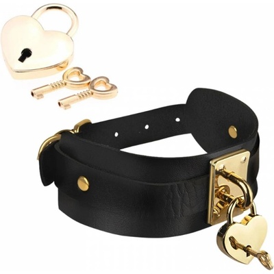 Kinky Diva огърлица със сърце и ключ черно/злато