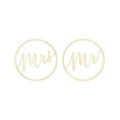 PartyDeco Dekorace závěsný kruh dřevěný Mr a Mrs 38cm 2ks