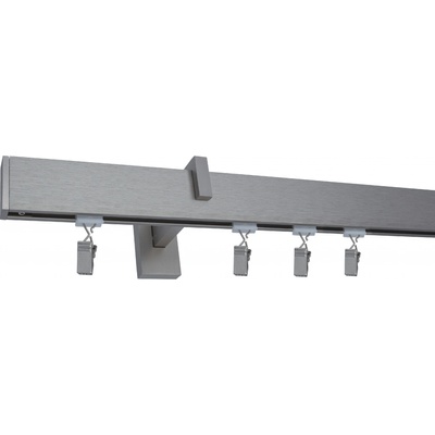Kovovégarnýže Garnýže Square line modern plug broušený nerez Dvouřadá, 101-150cm, jezdec+šnekový háček